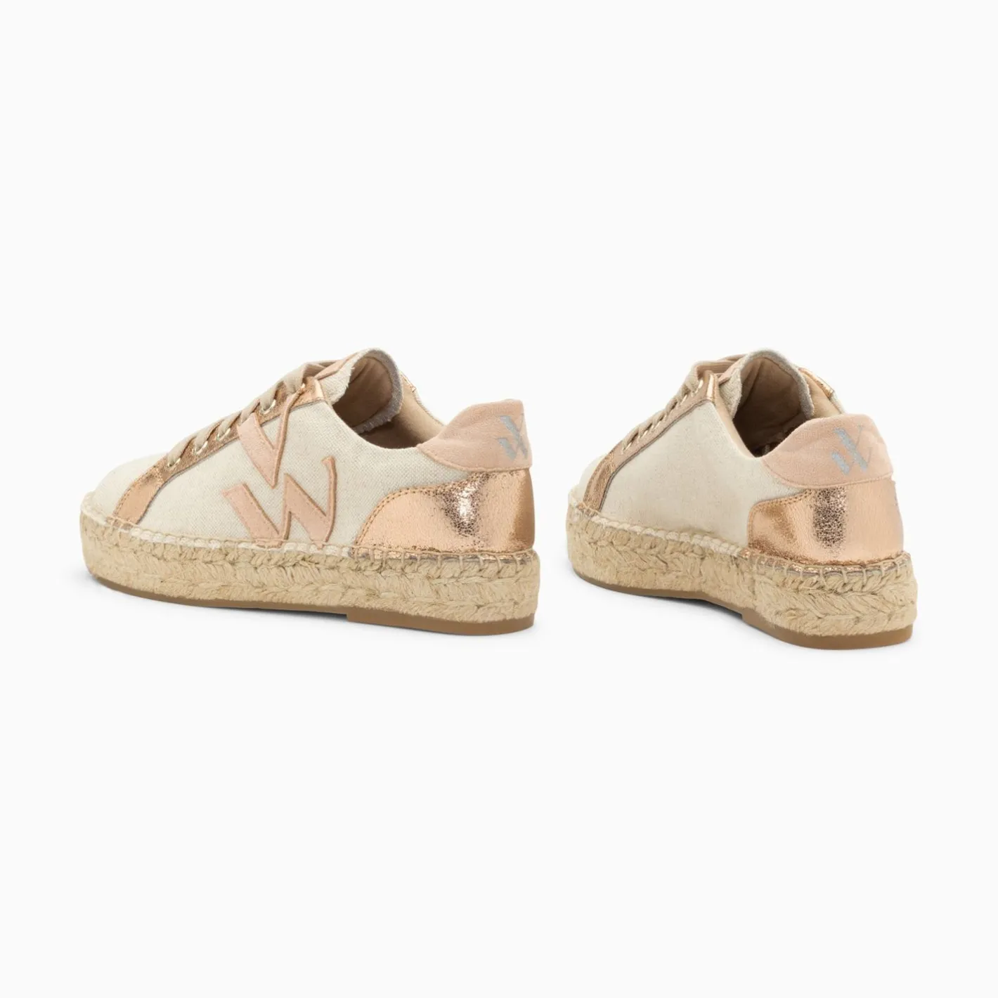 Vanessa Wu Baskets Monogramme Aurore Rose Et Rose Gold A Semelle Espadrille Discount