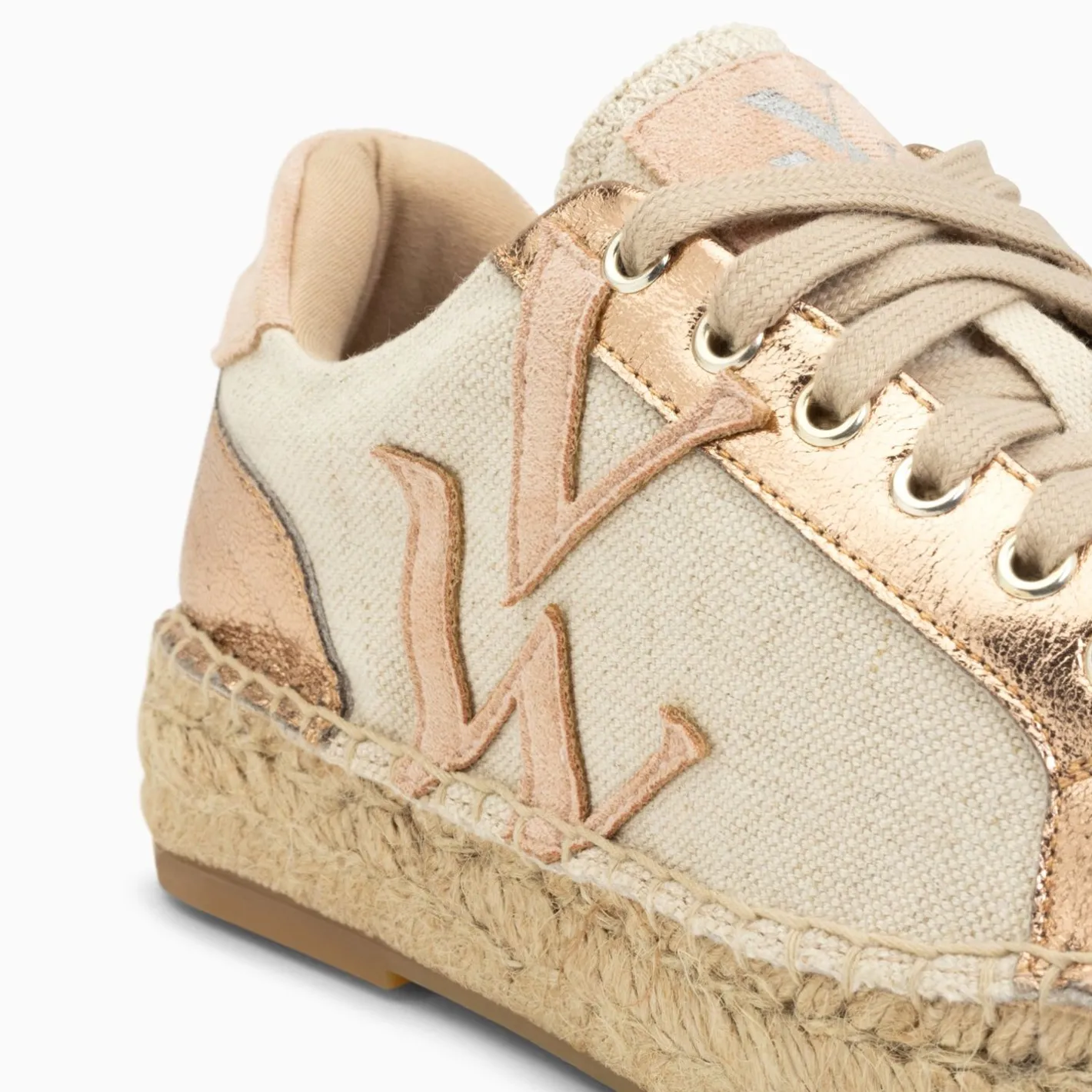 Vanessa Wu Baskets Monogramme Aurore Rose Et Rose Gold A Semelle Espadrille Discount