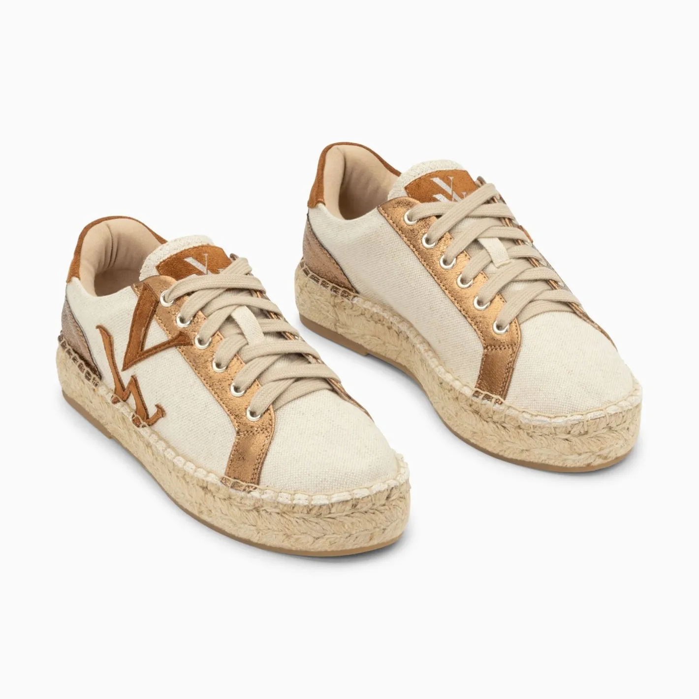 Vanessa Wu Baskets Monogramme Aurore Cafe Et Bronze A Semelle Espadrille New