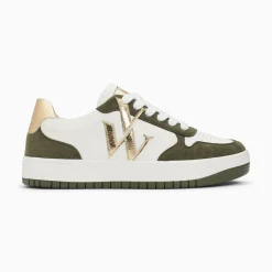 Vanessa Wu Baskets Monogramme Calie Blanc Et Kaki Discount
