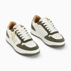 Vanessa Wu Baskets Monogramme Calie Blanc Et Kaki Discount