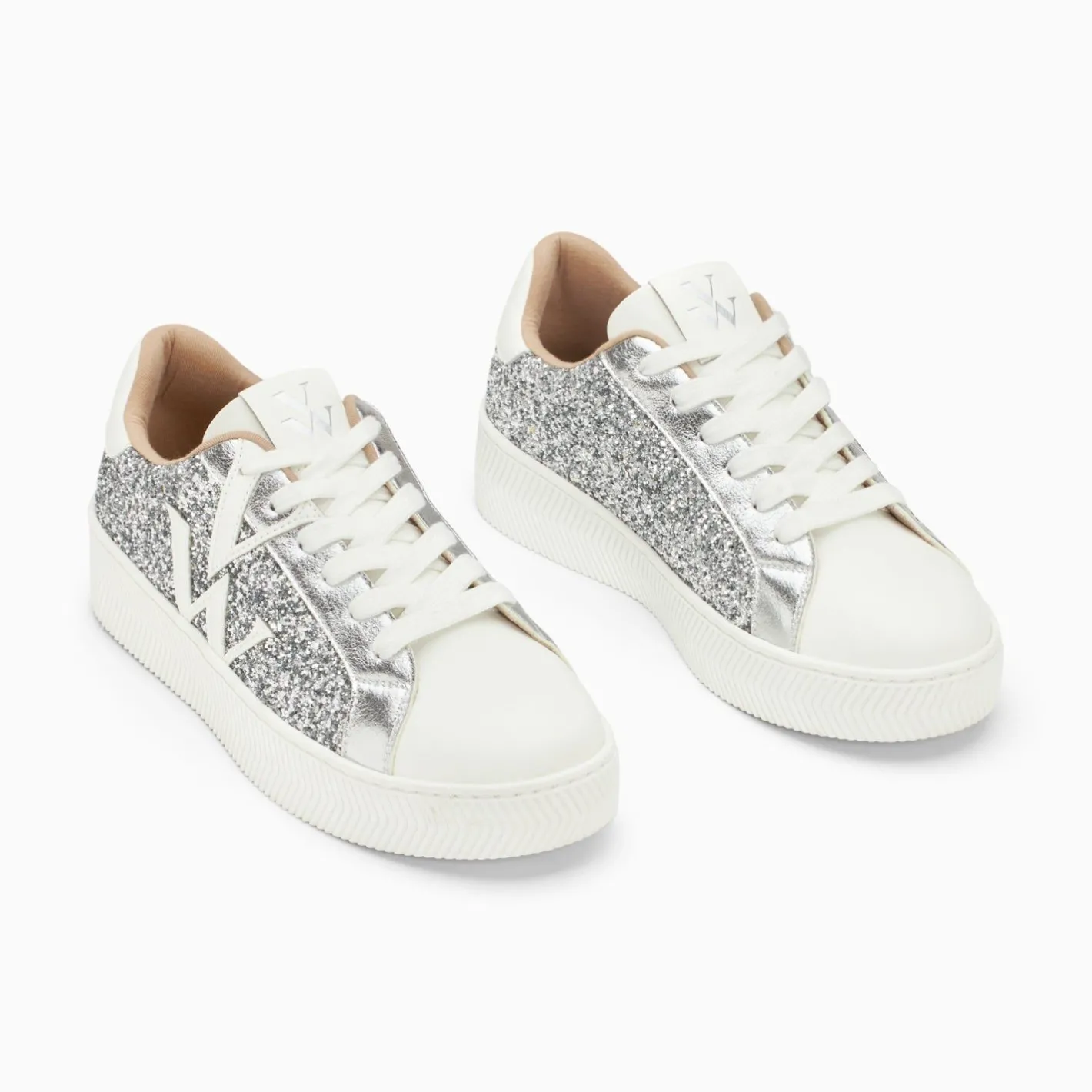 Vanessa Wu Baskets Monogramme Estelle A Paillettes Argent New