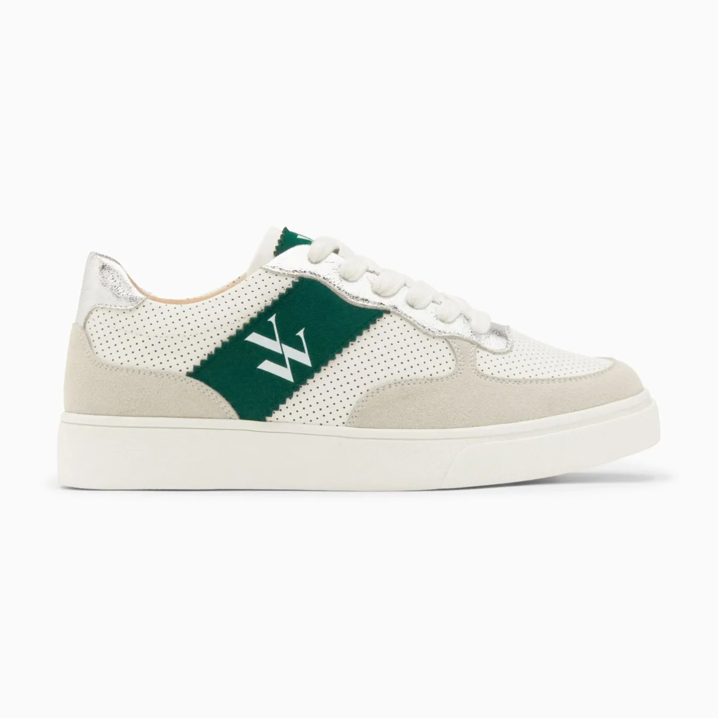 Vanessa Wu Baskets Monogramme Flavie Perforees Gris Et Vert A Lacets Sale