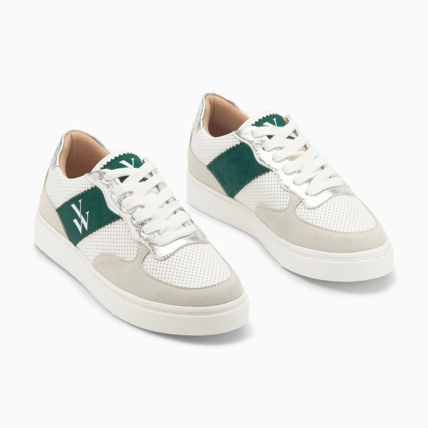 Vanessa Wu Baskets Monogramme Flavie Perforees Gris Et Vert A Lacets Sale