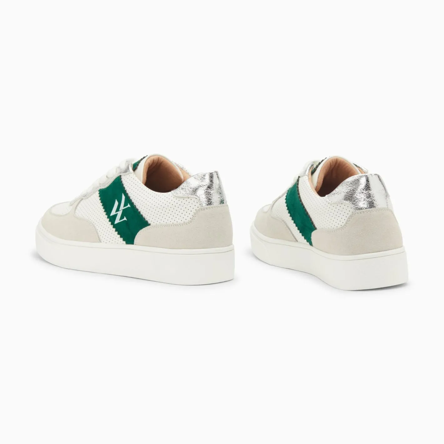 Vanessa Wu Baskets Monogramme Flavie Perforees Gris Et Vert A Lacets Sale
