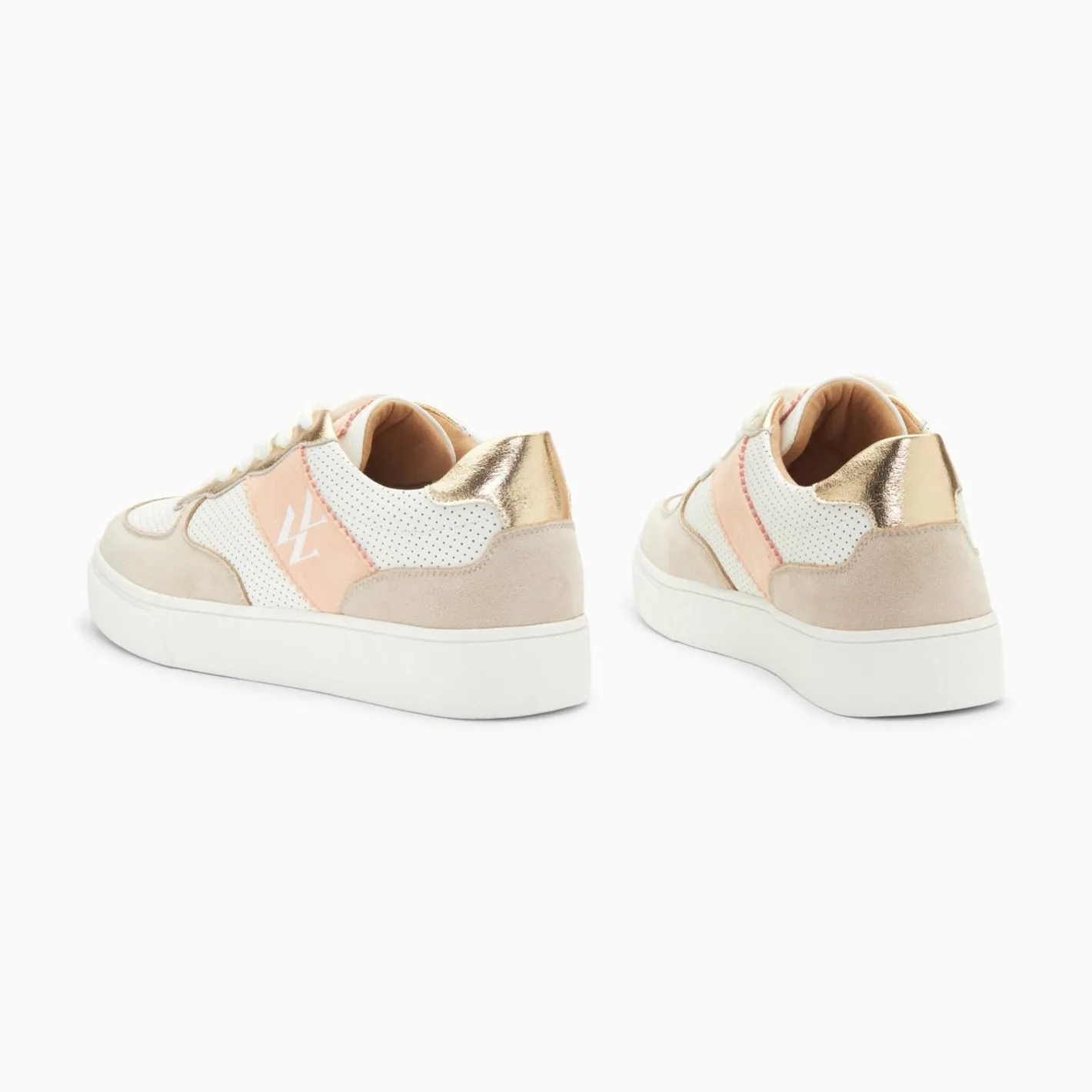Vanessa Wu Baskets Monogramme Flavie Perforees Gris Et Rose A Lacets Discount