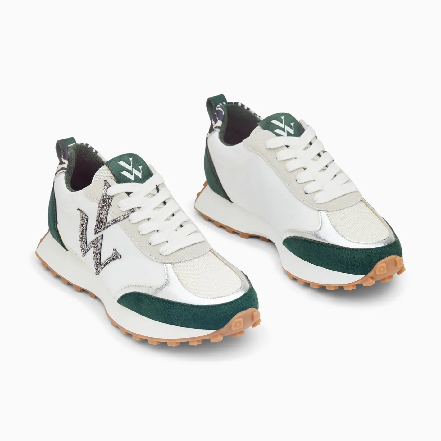 Vanessa Wu Baskets Monogramme Grace Blanc Et Vert A Semelle Running New
