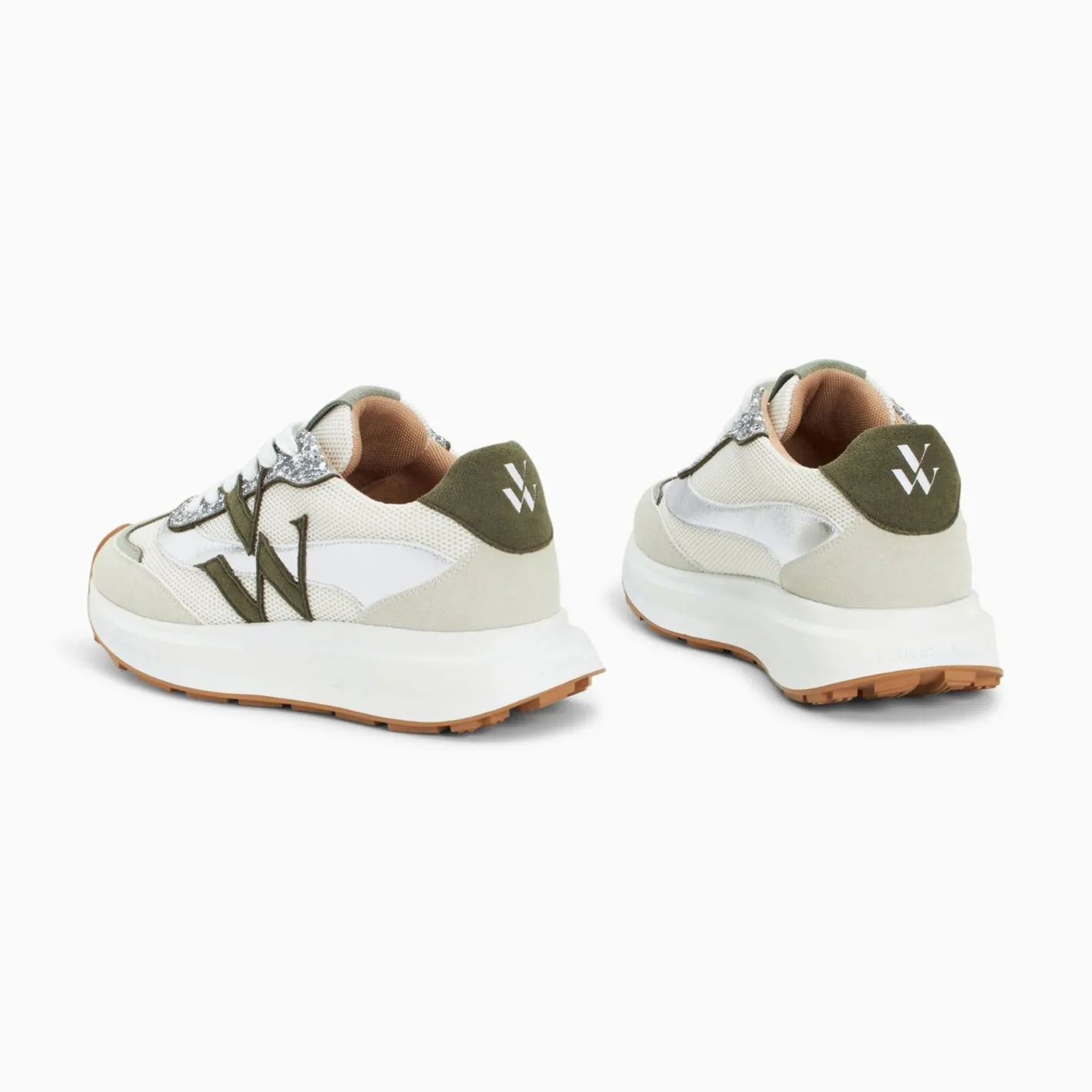 Vanessa Wu Baskets Monogramme Ines Kaki Et Argent A Semelle Oversize Sale