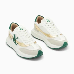 Vanessa Wu Baskets Monogramme Lana Vert Et Or A Semelle Oversize Sale