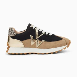 Vanessa Wu Baskets Monogramme Pia Beige Et Noir A Semelle Running Hot