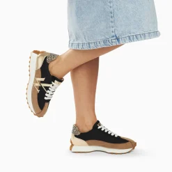 Vanessa Wu Baskets Monogramme Pia Beige Et Noir A Semelle Running Hot