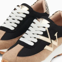 Vanessa Wu Baskets Monogramme Pia Beige Et Noir A Semelle Running Hot