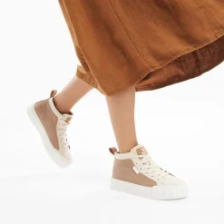 Vanessa Wu Baskets Montantes Clarisse Cotelees Beige Et Taupe Discount
