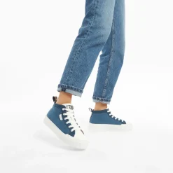 Vanessa Wu Baskets Montantes Clarisse Cotelees Bleu Et Blanc Outlet