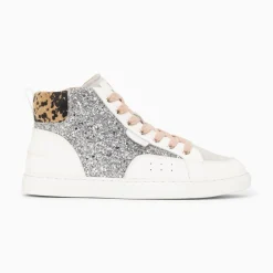 Vanessa Wu Baskets Montantes Gwen A Paillettes Argent Et Lacets Vieux Rose Hot