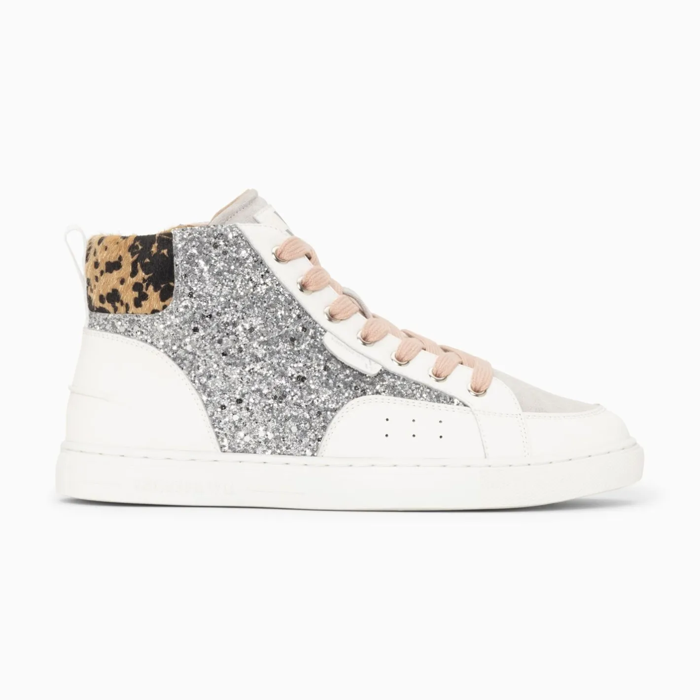 Vanessa Wu Baskets Montantes Gwen A Paillettes Argent Et Lacets Vieux Rose Hot