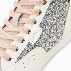 Vanessa Wu Baskets Montantes Gwen A Paillettes Argent Et Lacets Vieux Rose Hot