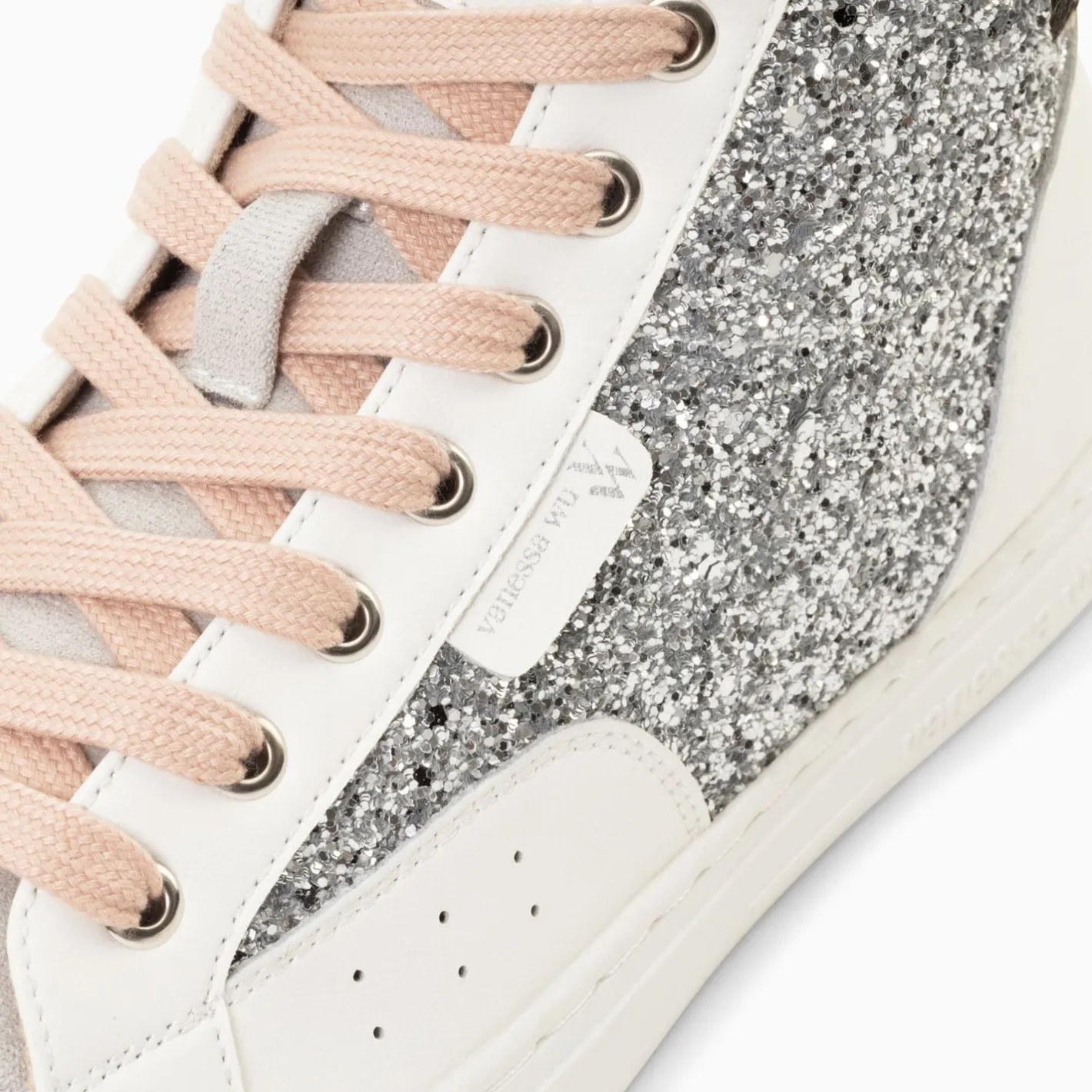 Vanessa Wu Baskets Montantes Gwen A Paillettes Argent Et Lacets Vieux Rose Hot