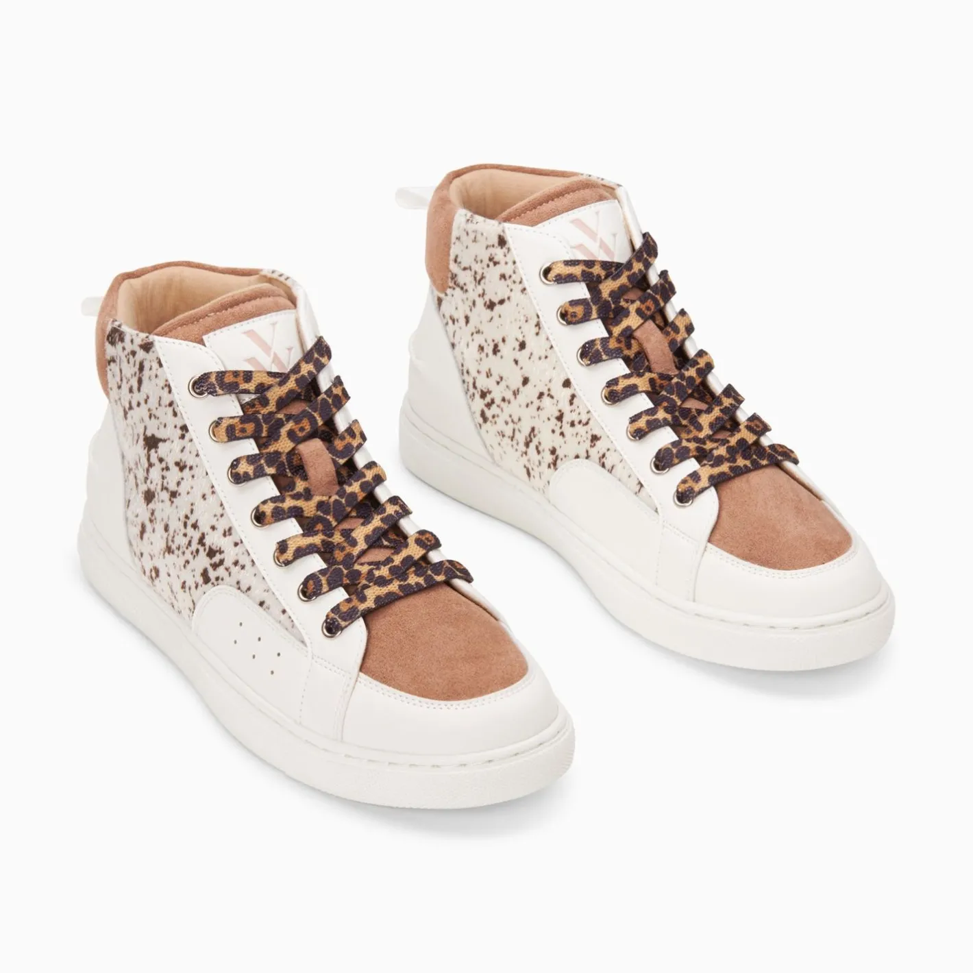 Vanessa Wu Baskets Montantes Gwen Blanc Et Marron A Lacets Leopard Sale