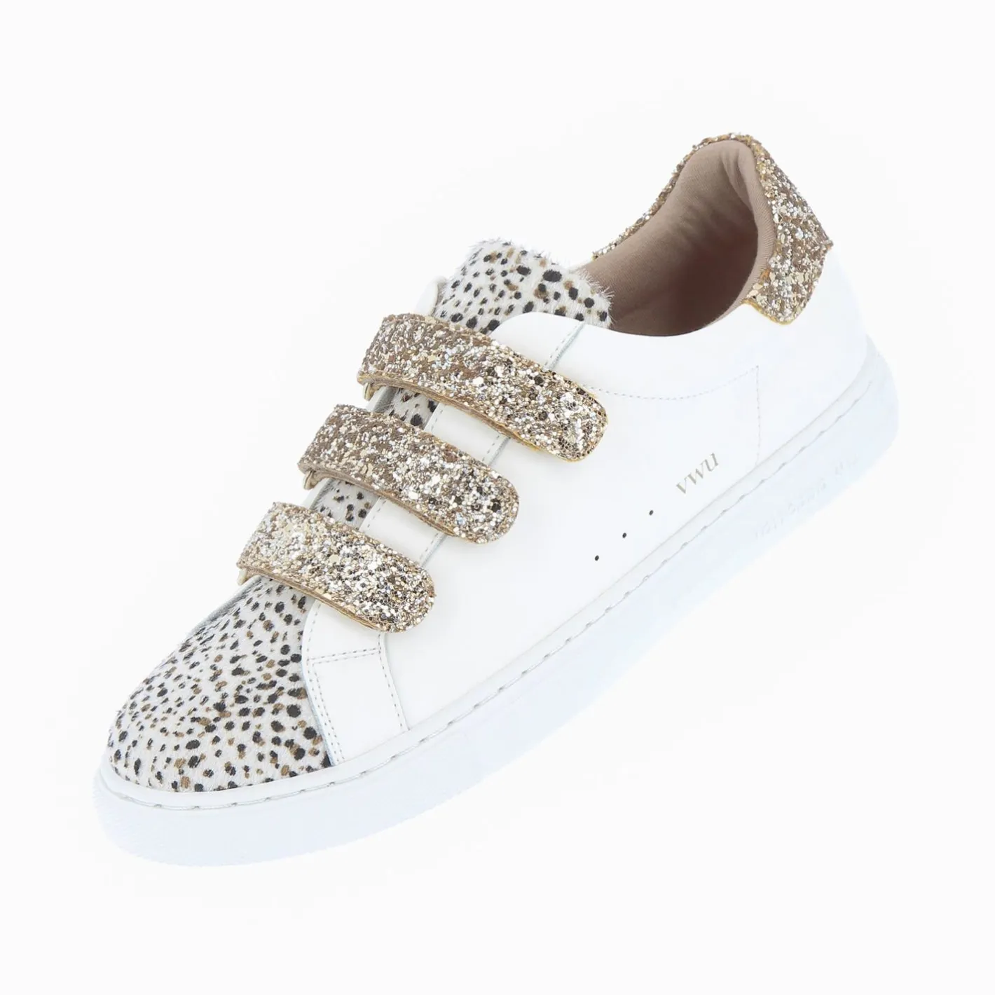Vanessa Wu Baskets Nour Blanc Et Imprime Leopard A Scratchs Or Outlet