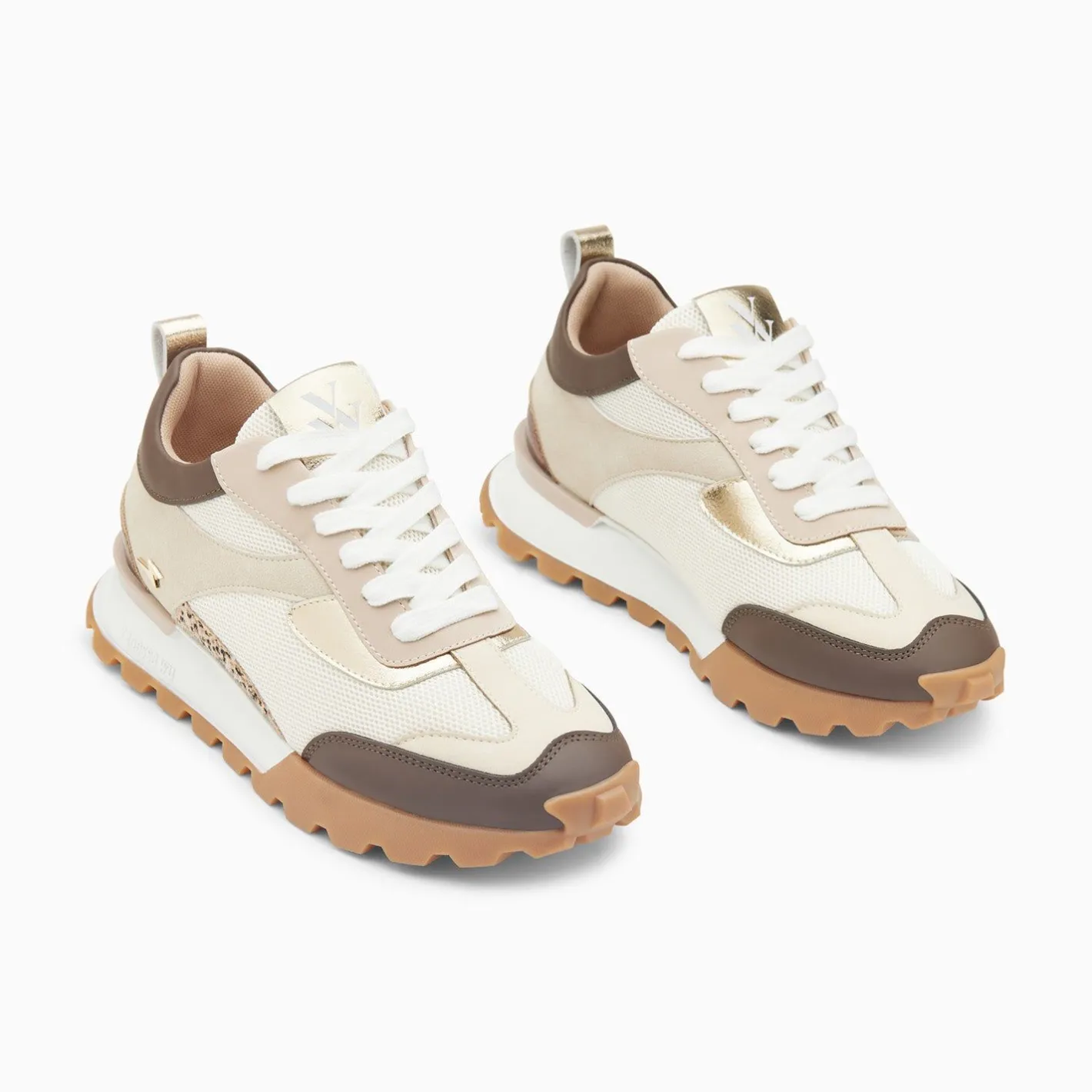 Vanessa Wu Baskets Samantha Beige Et Marron A Semelle Running Outlet