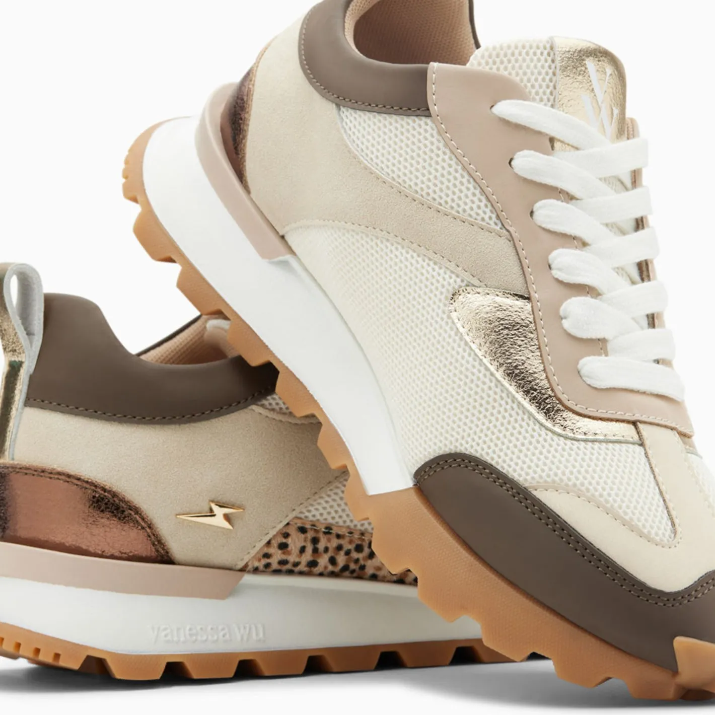 Vanessa Wu Baskets Samantha Beige Et Marron A Semelle Running Outlet