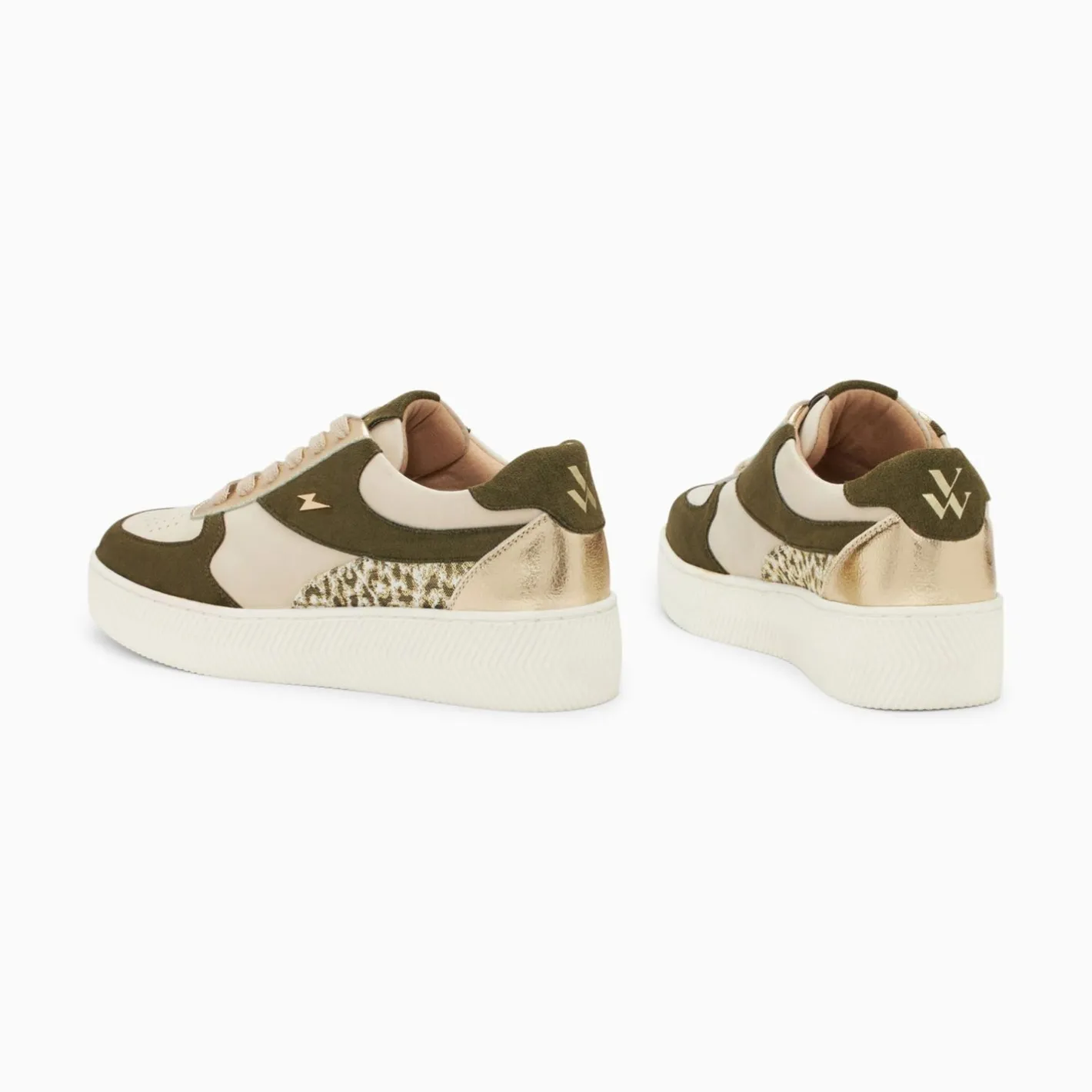 Vanessa Wu Baskets Theonie Beige Et Kaki A Lacets Best