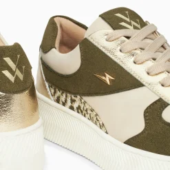 Vanessa Wu Baskets Theonie Beige Et Kaki A Lacets Best