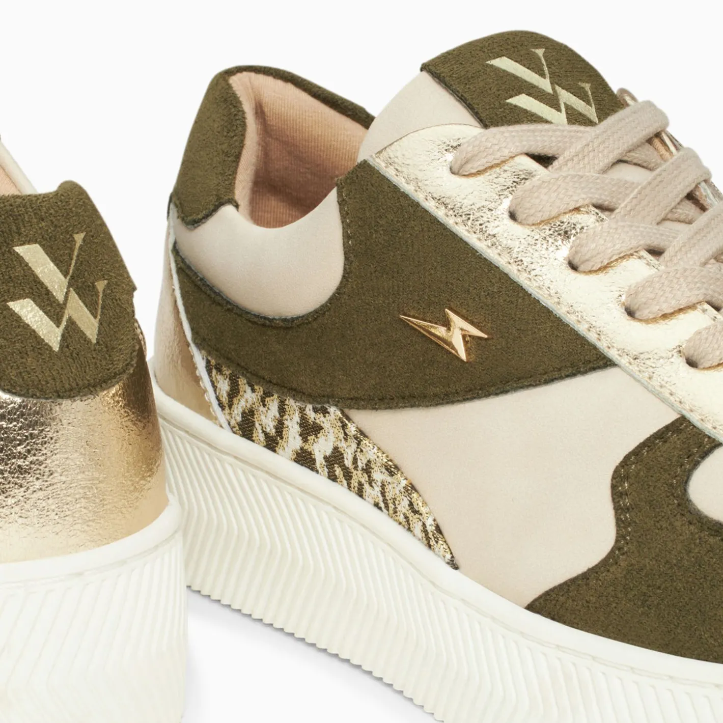 Vanessa Wu Baskets Theonie Beige Et Kaki A Lacets Best