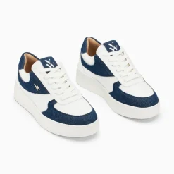 Vanessa Wu Baskets Theonie Blanc Et Denim A Lacets Best