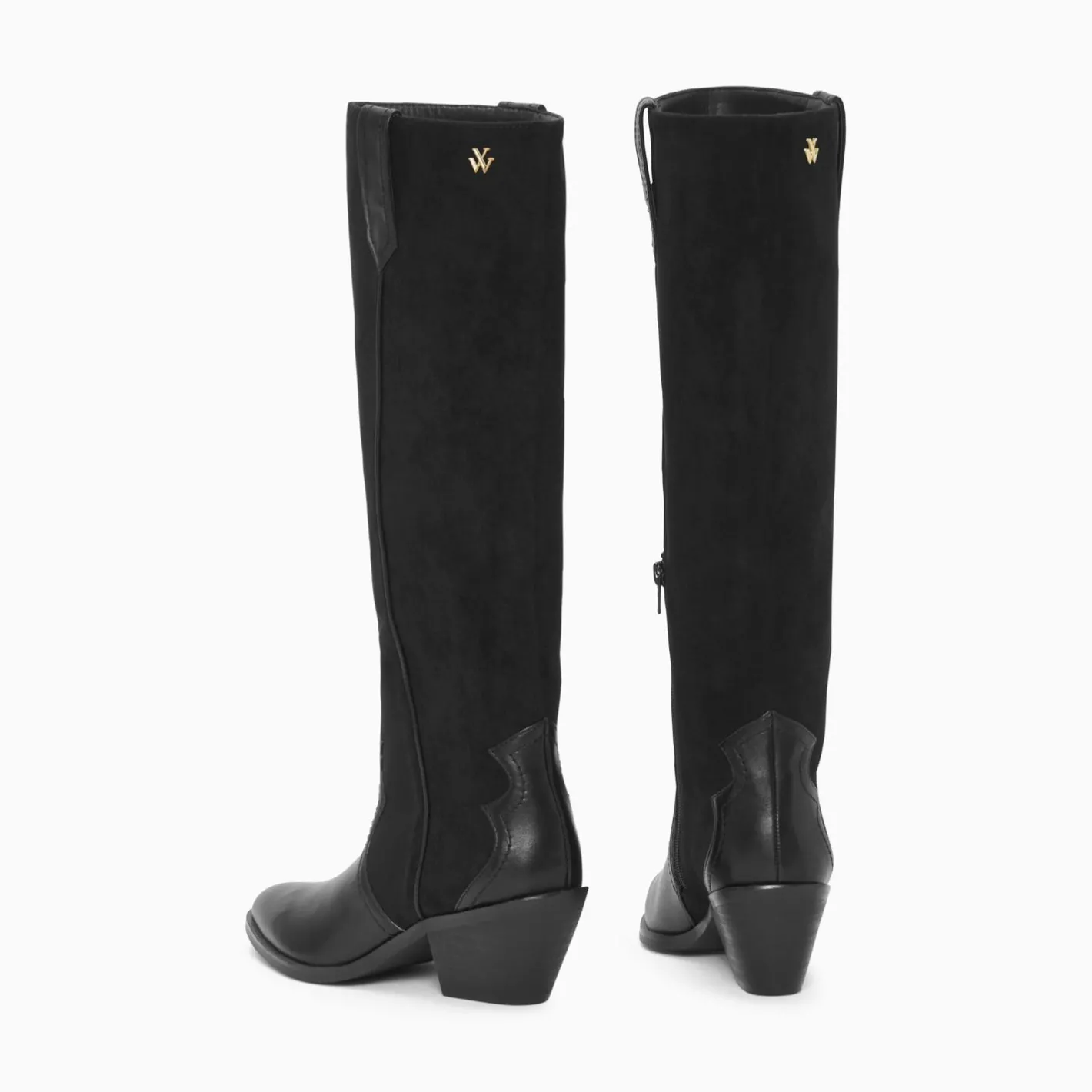 Vanessa Wu Bottes Santiags Joe Bi-Matiere Noires Best