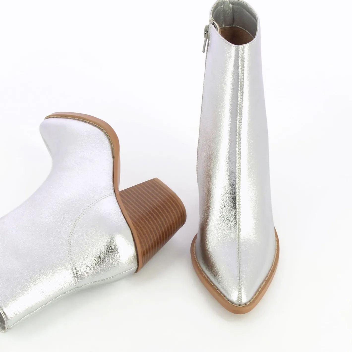 Vanessa Wu Bottines A Talon Julia Argent Effet Texture Hot