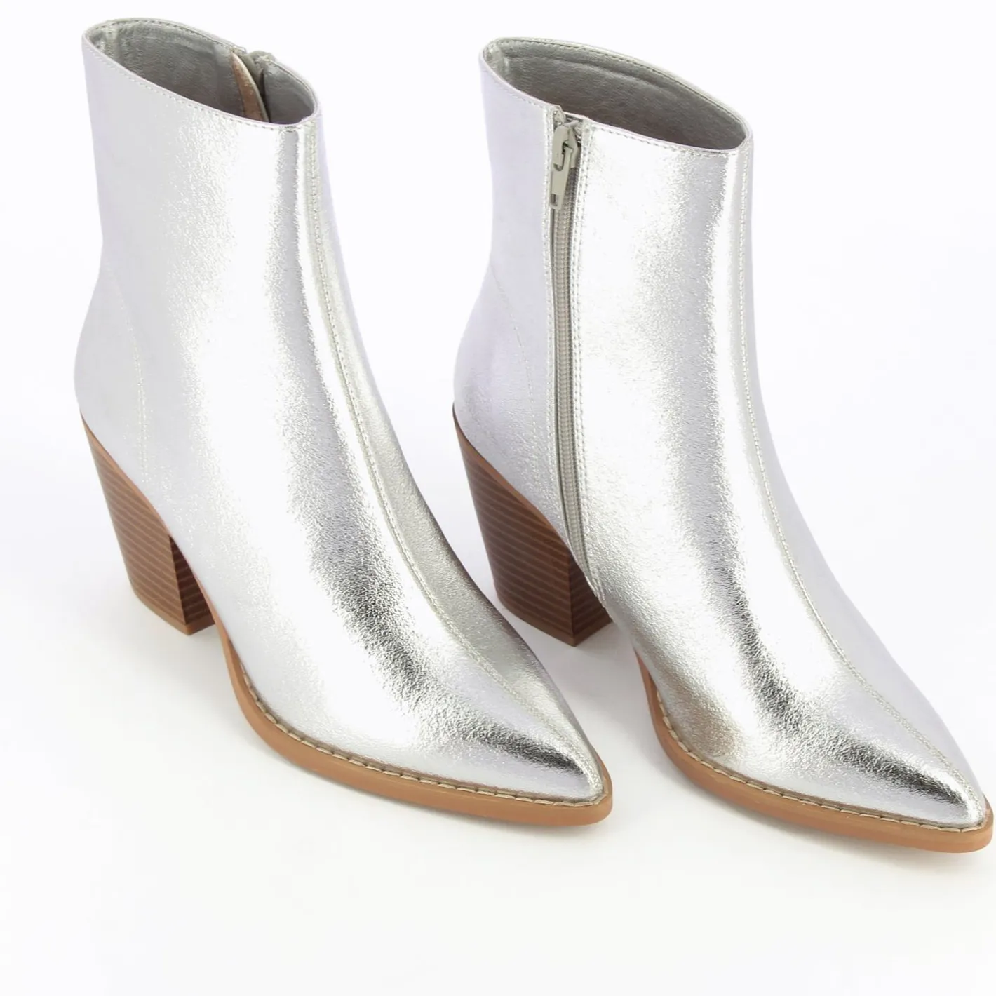 Vanessa Wu Bottines A Talon Julia Argent Effet Texture Hot