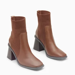 Vanessa Wu Bottines Chaussettes Jinger Marron A Talon Trapeze Sale