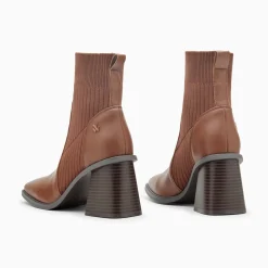 Vanessa Wu Bottines Chaussettes Jinger Marron A Talon Trapeze Sale