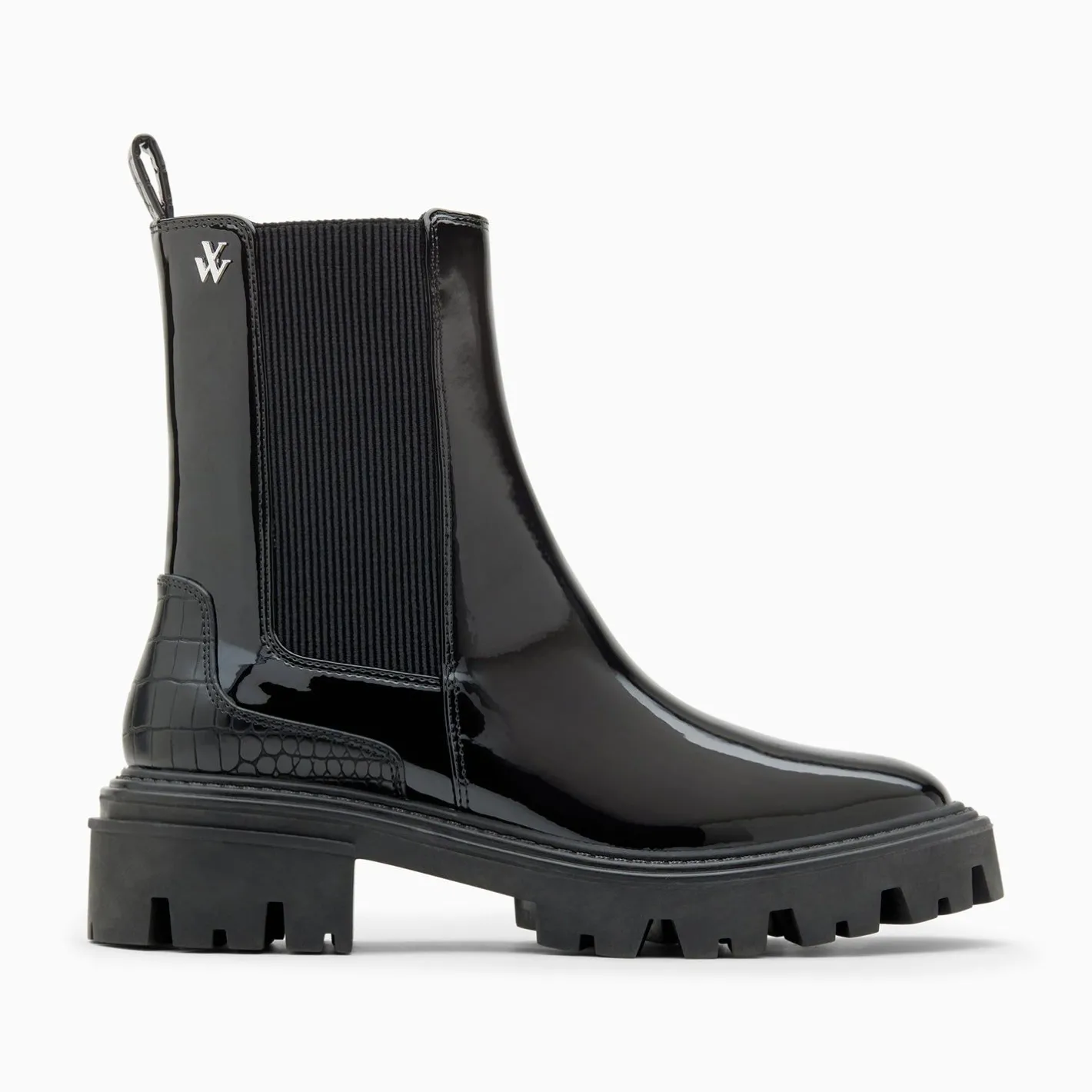 Vanessa Wu Bottines Chelsea Pamela Noires Vernies A Semelle Crantee Outlet