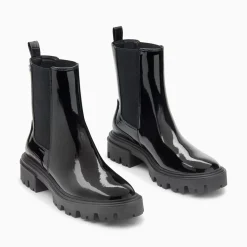 Vanessa Wu Bottines Chelsea Pamela Noires Vernies A Semelle Crantee Outlet