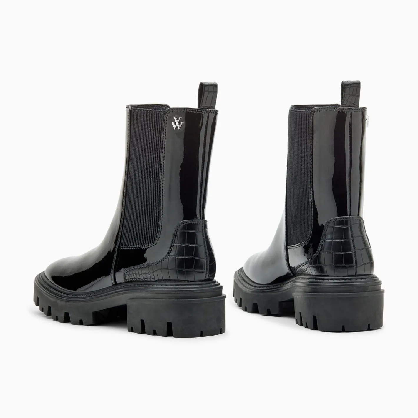 Vanessa Wu Bottines Chelsea Pamela Noires Vernies A Semelle Crantee Outlet