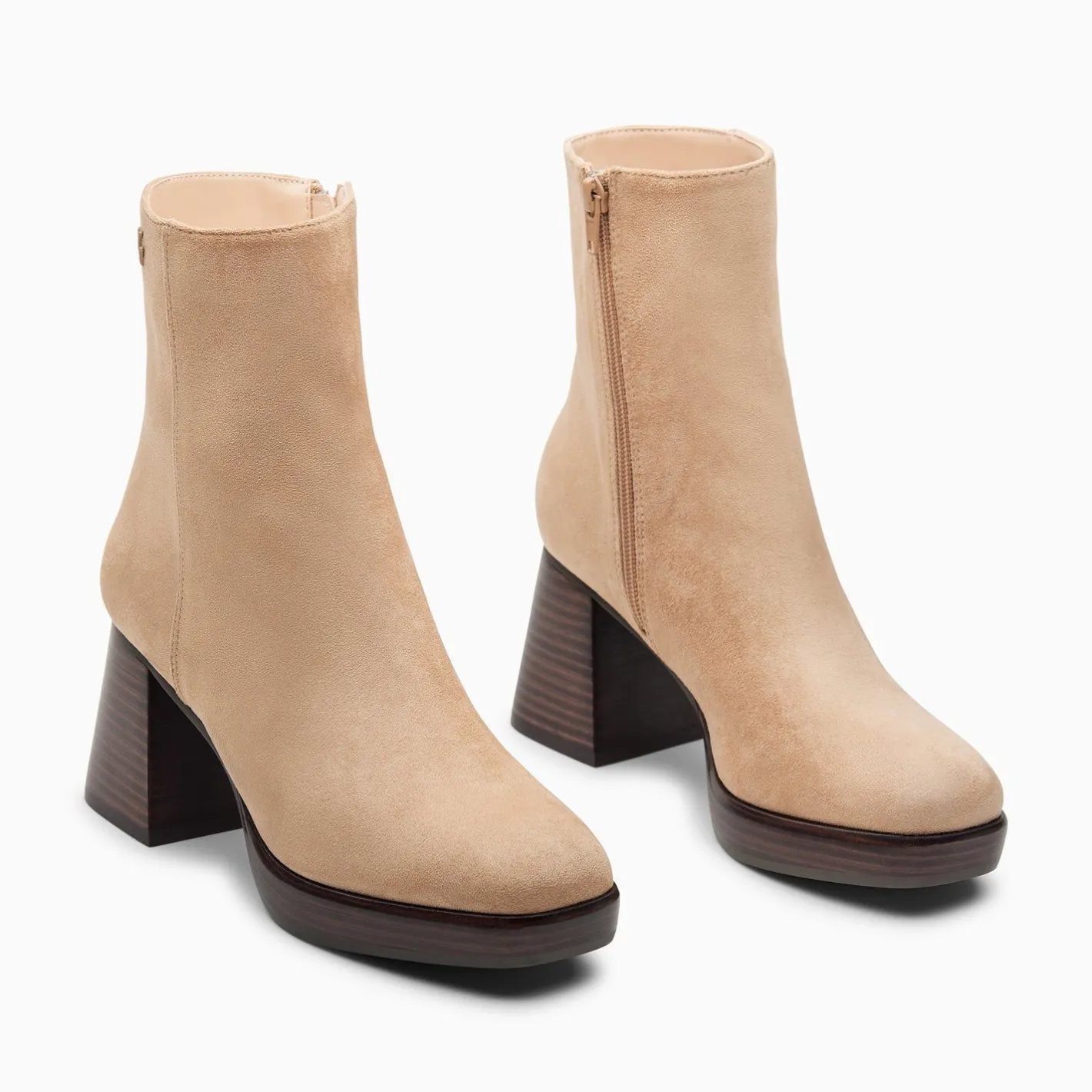 Vanessa Wu Bottines Marina Beiges A Plateforme Et Talon Bois