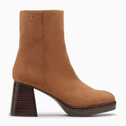 Vanessa Wu Bottines Marina Camel A Plateforme Et Talon Bois