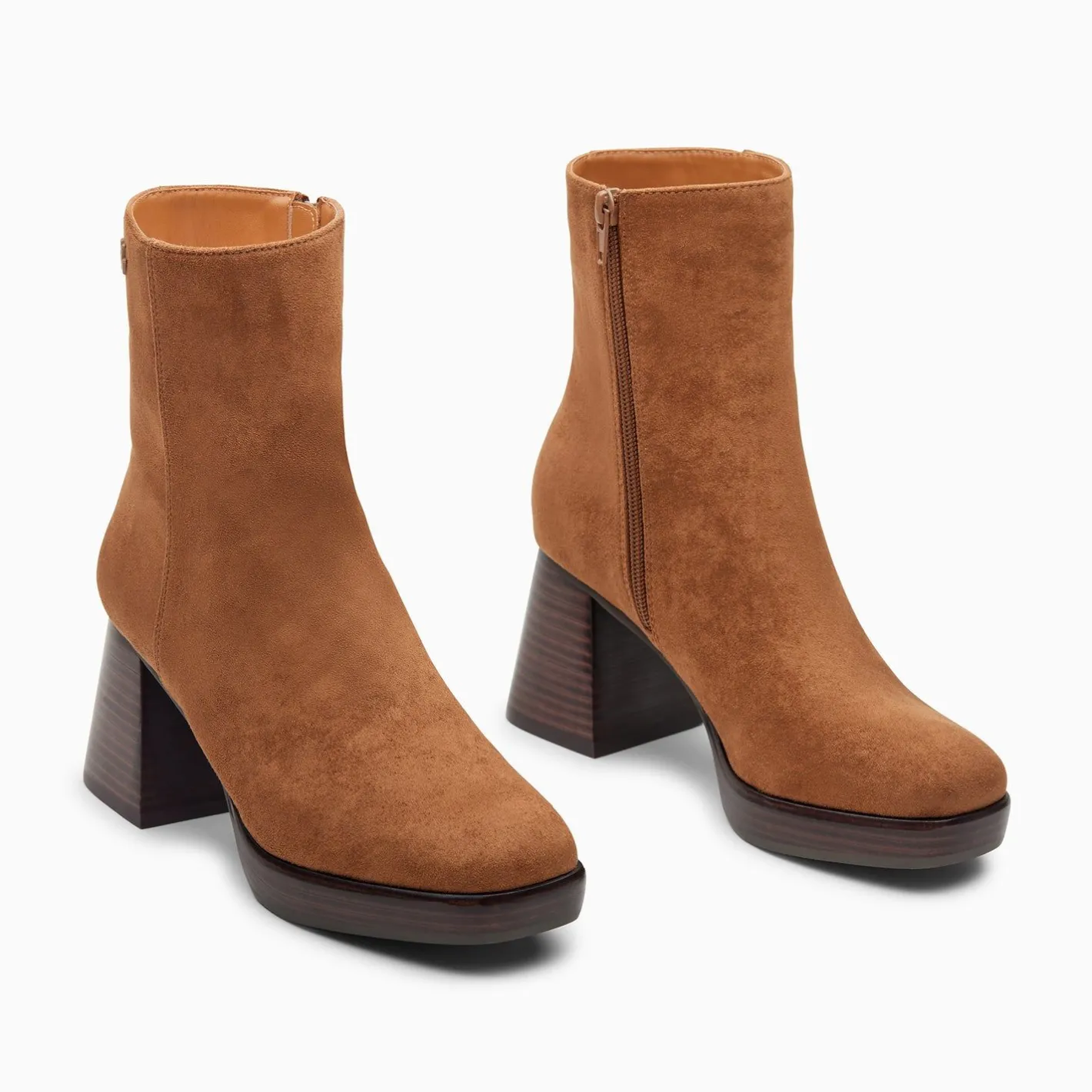 Vanessa Wu Bottines Marina Camel A Plateforme Et Talon Bois