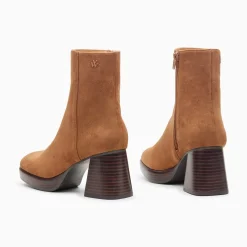 Vanessa Wu Bottines Marina Camel A Plateforme Et Talon Bois