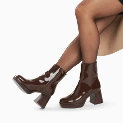 Vanessa Wu Bottines Marina Marron A Plateforme Et Talon Bois Sale