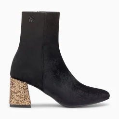 Vanessa Wu Bottines New York Noires A Talon Paillete Bronze