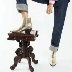 Vanessa Wu Bottines Santiags Caroline Or Effet Serpent Discount