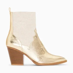 Vanessa Wu Bottines Santiags Kelsey Bi-Matiere Beige Et Or Best