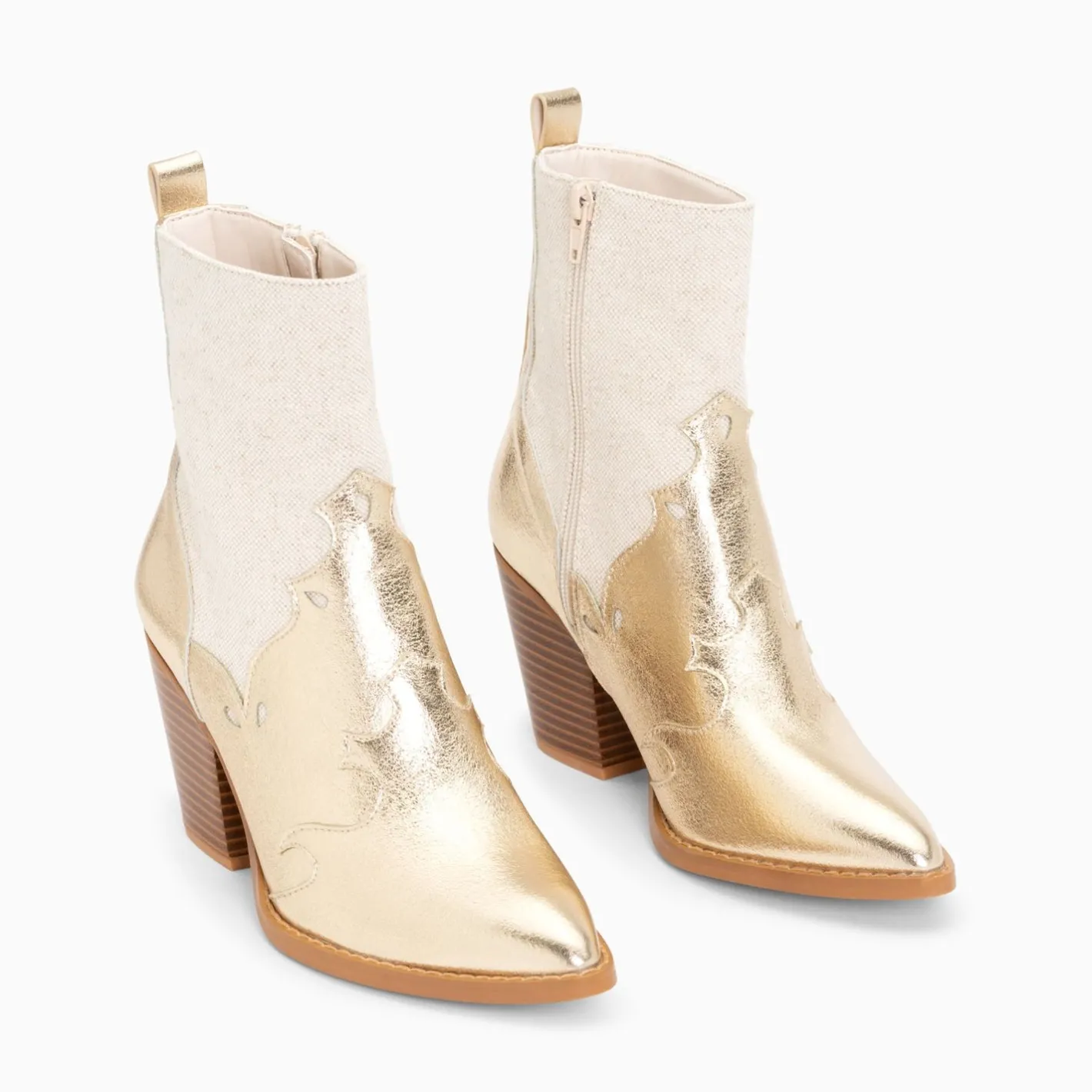 Vanessa Wu Bottines Santiags Kelsey Bi-Matiere Beige Et Or Best