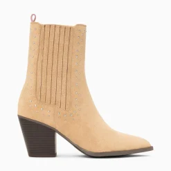 Vanessa Wu Bottines Santiags Rivoli Montantes Beiges A Clous