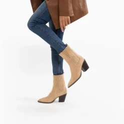 Vanessa Wu Bottines Santiags Rivoli Montantes Beiges A Clous