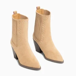 Vanessa Wu Bottines Santiags Rivoli Montantes Beiges A Clous